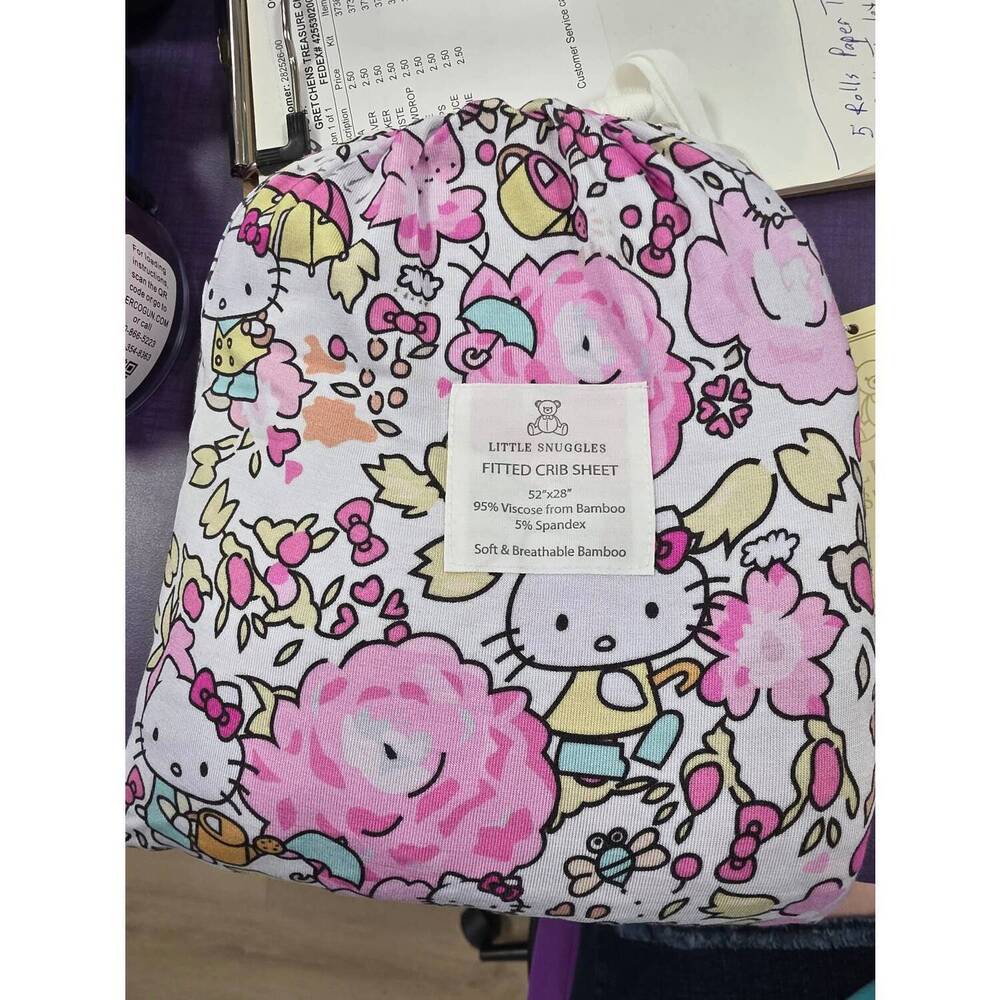 NEW CHARLIES PROJECT girl's garden kitty crib sheet in pink